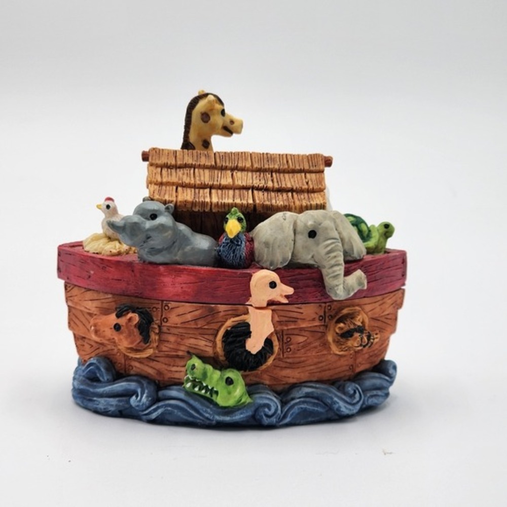 Vintage Youngs Noah's Ark Decorative Trinket Box Small Jewelry Resin Delicate